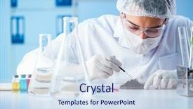  Presentation with laboratory microbiology - PPT theme consisting of soil microbiology - male scientist researcher doing experiment background and a sky blue colored foreground