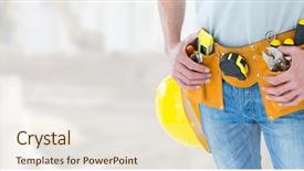  Presentation with carpenter - PPT theme with soil plastic - carpenter with tools on building background and a lemonade colored foreground