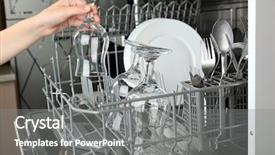 Presentation with utensils - PPT theme having soil plastic - open dishwasher with clean utensils background and a gray colored foreground