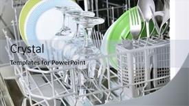  Presentation with utensils - Amazing slides having soil plastic - open dishwasher with clean utensils backdrop and a light blue colored foreground