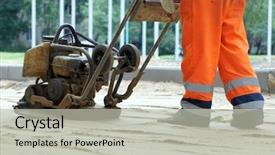  Presentation with compactor - Amazing PPT layouts having soil structure - worker in overalls controls plate backdrop and a light gray colored foreground