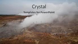  Presentation with desolate cracked earth landscape - Slides with soil with steamy geyser mist background and a light blue colored foreground