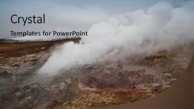  Presentation with desolate cracked earth landscape - PPT theme having soil with steamy geyser mist background and a light gray colored foreground