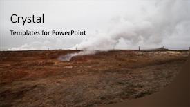  Presentation with desolate cracked earth landscape - Cool new PPT theme with soil with steamy geyser mist backdrop and a white colored foreground