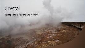  Presentation with brown old fashioned landscape - Amazing theme having soil with steamy geyser mist backdrop and a light gray colored foreground