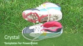  Presentation with play - Beautiful presentation design featuring kinder garten - soiled kid's shoes after play backdrop and a tawny brown colored foreground