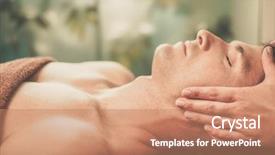  Presentation with spa salon - PPT layouts featuring soins - handsome man having massage background and a coral colored foreground