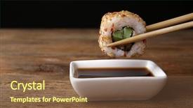  Presentation with roll - Slide set having soja - dipping roll in sauce background and a tawny brown colored foreground