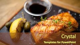  Presentation with soy sauce - Beautiful slide set featuring soja - grilled scottish salmon with soy backdrop and a tawny brown colored foreground