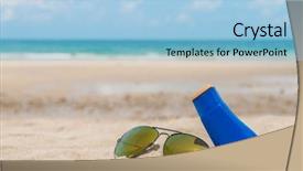  Presentation with solar light - PPT theme having solar bottle light - sunglasses and sun cream background and a light blue colored foreground