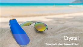  Presentation with solar light - Audience pleasing theme consisting of solar bottle light - sunglasses and sun cream backdrop and a gray colored foreground