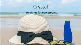  Presentation with white sand - Audience pleasing PPT layouts consisting of solar bottle light - sunglasses sun cream and hat backdrop and a sky blue colored foreground