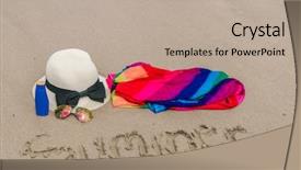  Presentation with footprints and sand sun - Presentation theme having solar bottle light - sunglasses sun cream and hat background and a  colored foreground