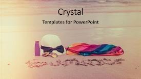  Presentation with footprints and sand sun - Presentation enhanced with solar bottle light - sunglasses sun cream and hat background and a  colored foreground