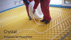  Presentation with heating and cooling - Slide deck enhanced with solar companies - grouo of workera installing underfloor background and a gold colored foreground