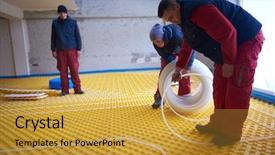  Presentation with modern - Slide set with solar companies - grouo of workera installing underfloor background and a gold colored foreground