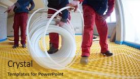  Presentation with diversity heating and cooling - Presentation theme having solar companies - grouo of workera installing underfloor background and a  colored foreground