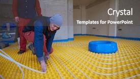  Presentation with group - Beautiful PPT theme featuring solar companies - group of workera installing underfloor backdrop and a  colored foreground