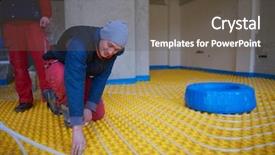  Presentation with solar - Slide set having solar companies - group of workera installing underfloor background and a  colored foreground