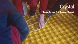  Presentation with group - Slide deck enhanced with solar companies - group of workera installing underfloor background and a  colored foreground