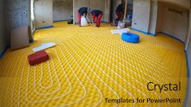  Presentation with small group working - Audience pleasing presentation theme consisting of solar companies - group of workera installing underfloor backdrop and a gold colored foreground