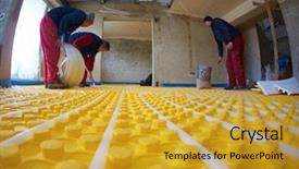  Presentation with small group working - Beautiful presentation design featuring solar companies - group of workera installing underfloor backdrop and a gold colored foreground