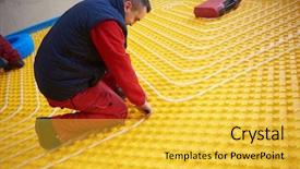  Presentation with solar - Colorful PPT theme enhanced with solar companies - group of workers installing underfloor backdrop and a yellow colored foreground