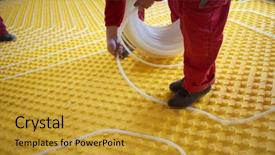  Presentation with small group working - Slide deck having solar companies - group of workers installing underfloor background and a gold colored foreground