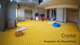  Presentation with small group working - Slide set enhanced with solar companies - group of workers installing underfloor background and a gold colored foreground