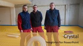  Presentation with group - Presentation theme consisting of solar companies - group of workers installing underfloor background and a  colored foreground
