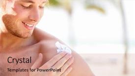  Presentation with sunscreen - PPT layouts featuring solar cream sunscreen man putting background and a coral colored foreground