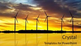  Presentation with solar light - Colorful PPT theme enhanced with solar energy - light mill backdrop and a gold colored foreground