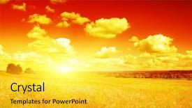  Presentation with energy solar - Colorful PPT theme enhanced with solar energy agriculture - field at sunset backdrop and a yellow colored foreground