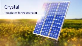  Presentation with blue and yellow abstract - Theme enhanced with solar energy agriculture - flare against yellow abstract light background and a sky blue colored foreground