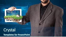  Presentation with ecology - Colorful presentation design enhanced with solar energy agriculture - young businessman presenting a perfect backdrop and a ocean colored foreground