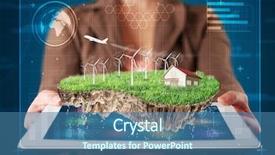  Presentation with ecology - Theme with solar energy agriculture - young woman presenting a perfect background and a  colored foreground