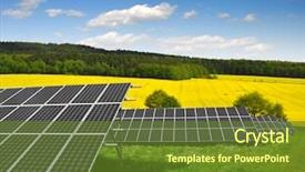  Presentation with solar panels - Amazing presentation design having solar energy panels against blue backdrop and a tawny brown colored foreground