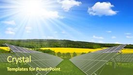  Presentation with solar panels - Presentation design featuring solar energy panels against blue background and a tawny brown colored foreground