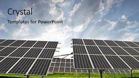  Presentation with energy solar - Colorful slide deck enhanced with solar energy panels against sky backdrop and a  colored foreground