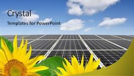  Presentation with solar panels - Beautiful slides featuring solar energy panels against sunny backdrop and a light blue colored foreground