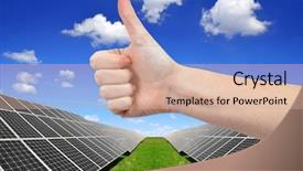  Presentation with solar energy - Slide set enhanced with solar energy panels and hand background and a  colored foreground