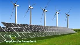  Presentation with renewable energy - PPT theme having solar energy panels and wind background and a tawny brown colored foreground