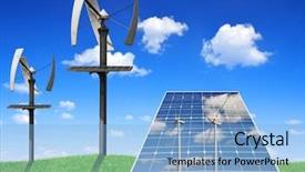  Presentation with solar wind energy - Colorful slide deck enhanced with panels and wind turbines green backdrop and a light blue colored foreground