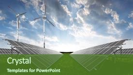  Presentation with turbine - Presentation theme consisting of solar energy panels and wind background and a tawny brown colored foreground