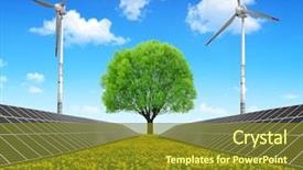  Presentation with solar tree - PPT theme featuring solar energy panels with wind background and a tawny brown colored foreground