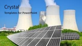  Presentation with nuclear energy - Colorful PPT theme enhanced with solar energy panels backdrop and a light blue colored foreground