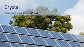  Presentation with cells solar - Audience pleasing presentation theme consisting of solar energy symbolic photo backdrop and a sky blue colored foreground