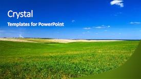  Presentation with blue green - Theme featuring solar farm - green grass under blue sky background and a cobalt blue colored foreground