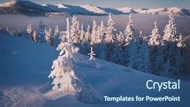  Presentation with forest morning - Presentation theme featuring solar frosty morning spruce forest in snowy mountains background and a ocean colored foreground