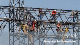  Presentation with solar electricity - Presentation theme featuring solar gridprice - workers on electricity poles background and a gray colored foreground